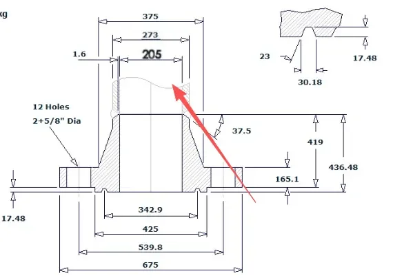 10" Class 2500, ASTM A182 F22 Class 3, RTJ sealing face weld flange 10" Class 2500, ASTM A182 F22 Class 3, RTJ sealing face weld flange
